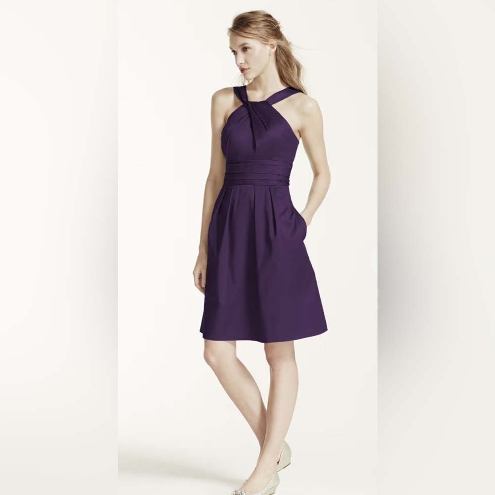 David’s Bridal Bridesmaid Dress. Y-Neck. Pleating. Size 6. Color Lapis. 83690.